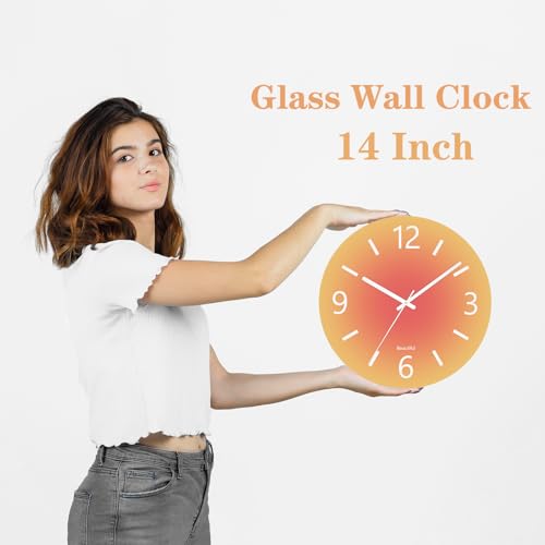 Tempered Glass Wall Clock, 14 Inch Sunset Decorative Clock - color: Sunset