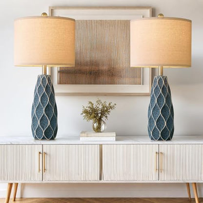Ceramic Table Lamps Set of 2, 27.5" Blue Lamps for Bedroom Living Room - color: Blue, size: Large - 27.5’‘