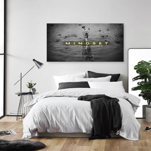 Baisuwallart Cat Tiger Reflection Canvas Wall Art Mindset Motivation Poster - color: Black, size: 40"L x 20"W