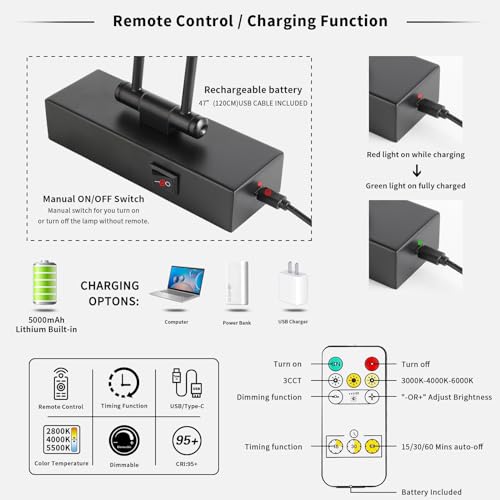 Battery Operated Picture Light Wireless, 12in Dimmable Gallery Light Rechargeable Black Picture Lights for Wall, Swing Arm Art Light with Remote Control & Timed Settings - color: Model B-Black