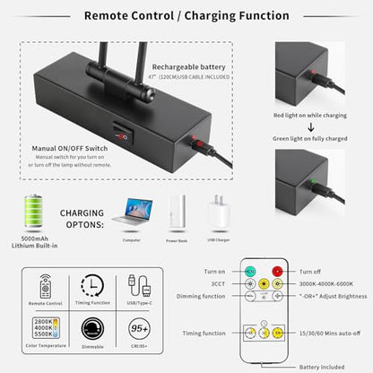 Battery Operated Picture Light Wireless, 12in Dimmable Gallery Light Rechargeable Black Picture Lights for Wall, Swing Arm Art Light with Remote Control & Timed Settings - color: Model B-Black