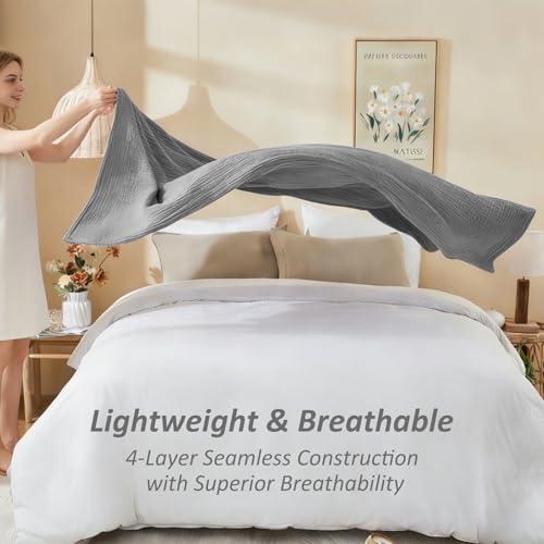 EMME Muslin Cotton Blanket Adults Heather Grey Throw XL 50"x70" - color: 04 - Grey, size: Large Throw (50" X 70")