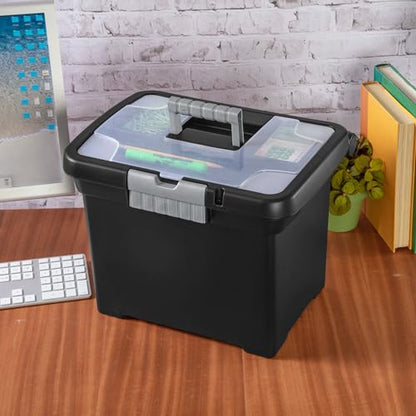 Lockable File Box, Stackable Document Organizer with Handle, Black