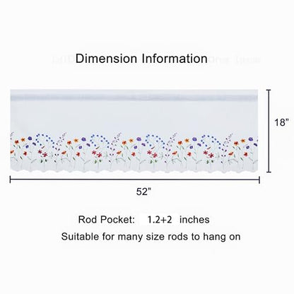 2PC PKT Floral Embroidery Curtain Valance, White Elegant Decorative Flowers Window Valances,Valances for Windows Living Room,Rod Pocket W52XL18 inch (Flowers) - size: 52"W x 18"L (Pack of 2)