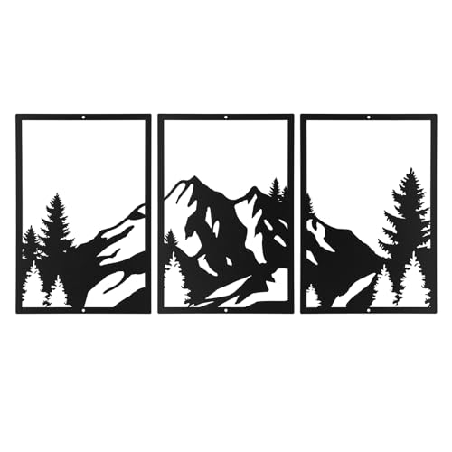 Sanwarm Wall Decor, 3 Pieces, Black Metal, for Home Mountain Woodland - color: Mountains