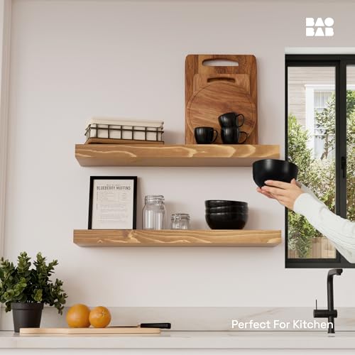 Natural Wood Floating Shelves for Wall 24 inch Oak, Wooden Bathroom Shelf - color: Gold Oak, size: 24 Inch