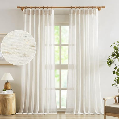 FMFUNCTEX Beige Linen Pinch Pleated Sheer Curtains, 108 Inches, 2 Panels - color: *Natural, size: 52"W x 108"L (Pack of 2)