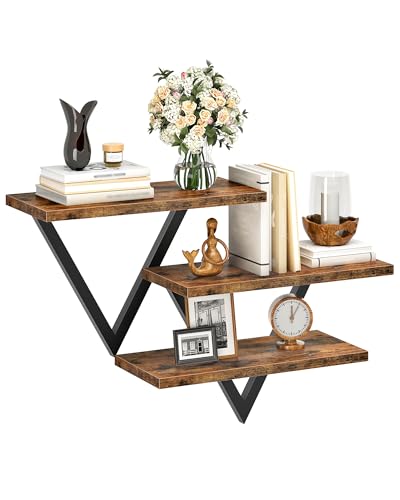CHOEZON Floating Shelves for Wall, Wall Shelf Set of 2, Hanging Bathroom Shelves, Wall Mounted Storage Shelves for Books & Decor, for Living Room Bedroom Bathroom Kitchen, Rustic Brown TBJ11BF