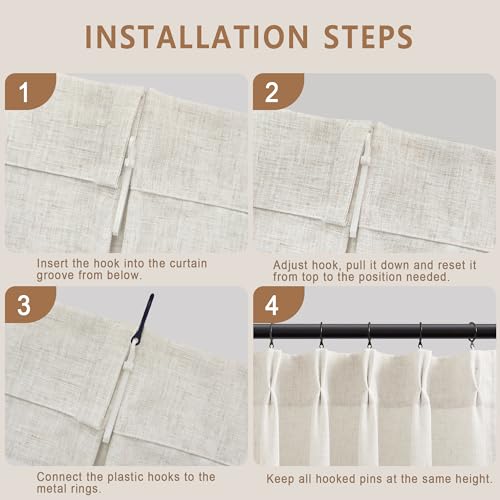 Pinch Pleat 70 inch Long Linen Curtains 2 Panels Set for Window - color: Natural Linen, size: 40"W x 70"L (Pack of 2)