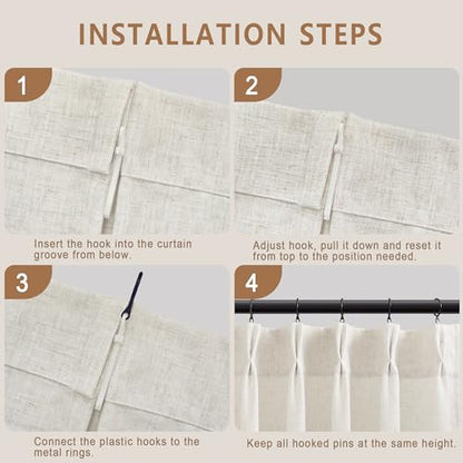 Pinch Pleat 70 inch Long Linen Curtains 2 Panels Set for Window - color: Natural Linen, size: 40"W x 70"L (Pack of 2)