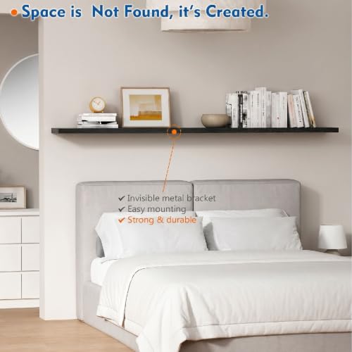 Black Floating Shelves 36 Inch Long, 8" Deep Wall Shelves for Bedroom Books - color: Black, size: 36 x 8 Inch