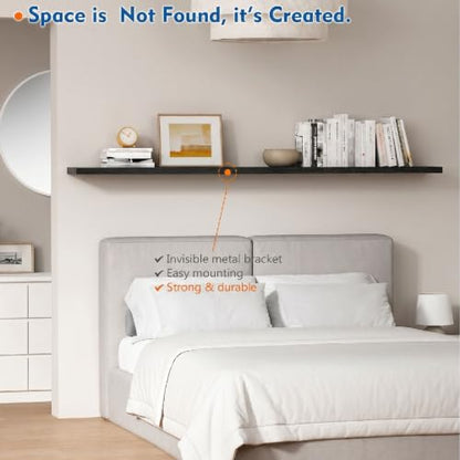Black Floating Shelves 36 Inch Long, 8" Deep Wall Shelves for Bedroom Books - color: Black, size: 36 x 8 Inch