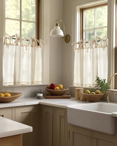 jinchan Solid Linen Kitchen Tier Curtains 36 Inches Tie Top 2 Panles Crude - color: Verona Curde, size: 26"W x 36"L (Pack of 2)