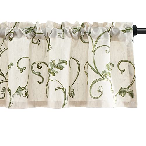 VOGOL Green Vine Embroidered Kitchen Valance, 52 x 14 Inches - color: Green, size: 52"W x 14"L (Pack of 1)