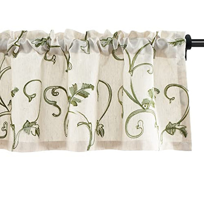 VOGOL Green Vine Embroidered Kitchen Valance, 52 x 14 Inches - color: Green, size: 52"W x 14"L (Pack of 1)
