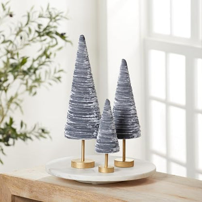 Silver Velvet Pedestals Set of 3, Elegant Mantle Decor, Platinum Home Accent, Handcrafted Farmhouse, Valentine Tabletop Tree, Elegant Entryway (Silver) - color: Silver