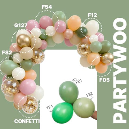 PartyWoo Pink and Green Balloons 66pcs 12 Inch Gold White Green Balloons - color: Green-3326