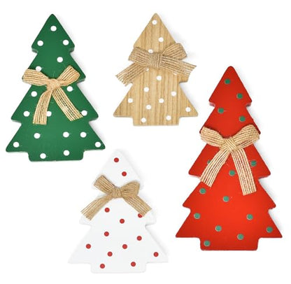 4 Christmas Trees Wooden Table Decorations Centerpiece Block Holiday Tree