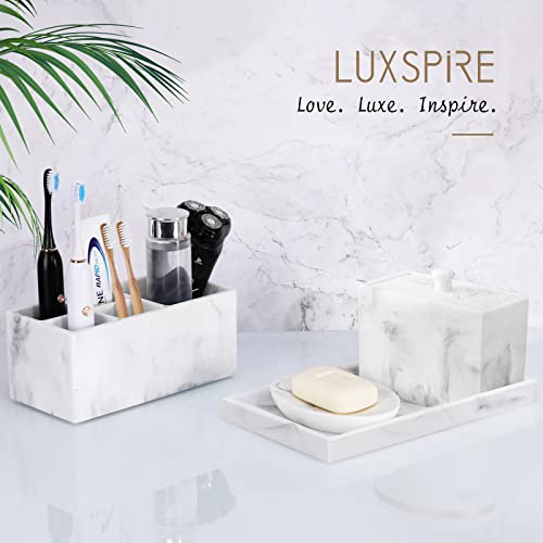 Luxspire Resin Bathroom Vanity Tray Countertop Organizer, M, Marble White - color: Marble White, size: Medium