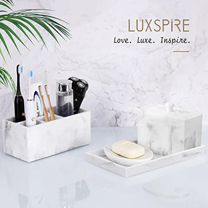 Luxspire Resin Bathroom Vanity Tray Countertop Organizer, M, Marble White - color: Marble White, size: Medium