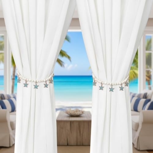 4 Pcs Magnetic Starfish Themed Curtain Tiebacks Ocean Coastal Pearl Bead Curtain Tiebacks Holders Boho Farmhouse Bedroom Decor Accessories for Home Office Hotel Living Room - style: Cute
