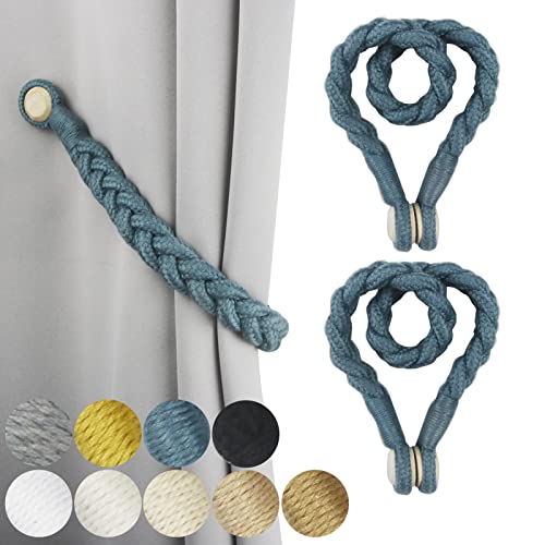 Magnetic Soft Curtain Tiebacks Rope Cotton Window Curtain Holdbacks Porlau - color: Blue, size: 2 Pack