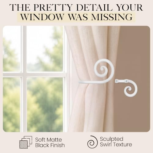 RTZEN Metal Curtain Tiebacks, Drapery Holders for Wall, 2 Pcs - size: Large, style: Swirly - W