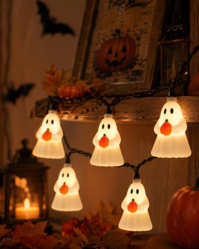 8.5FT Halloween Ghost Pumpkin String Lights, Plug-in 10 LED Decor - color: Ghost Pumpkin String Lights