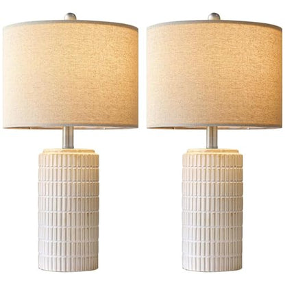 PoKat 24" Modern Ceramic Table Lamps Set of 2 for Bedroom, White Bedside Lamps for Night Stands, Farmhouse Desk Decor Nightstand Table Lamps for Living Room End Table Beige