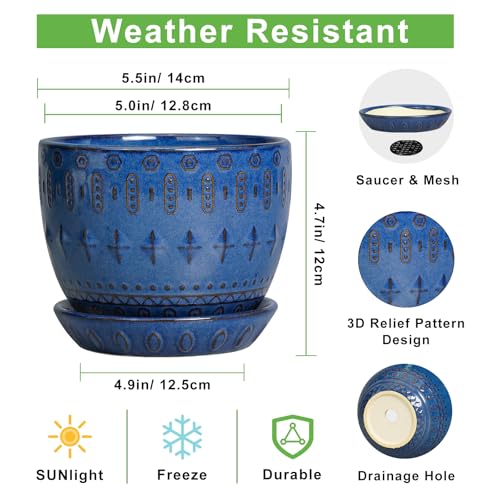 G EPGardening Plant Pot 5 Inch, Ceramic Planter for Indoor Plants, Blue - color: Columnar Blue