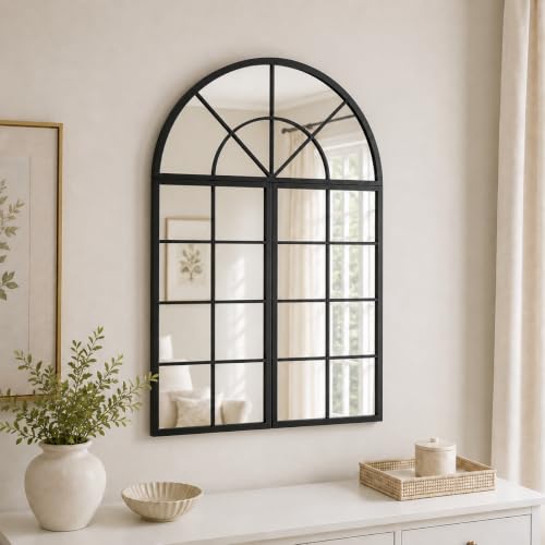 Large Black Arched Window Mirror, 32 x 47.2 in, 3-Piece Set - color: Matte Black, size: 32"L x 47"W