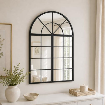 Large Black Arched Window Mirror, 32 x 47.2 in, 3-Piece Set - color: Matte Black, size: 32"L x 47"W
