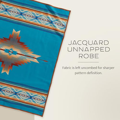 Pendleton Jacquard Unnapped Twin Blanket, 64 x 80 in, Heirloom Virgin Wool - color: Pagosa Springs Turquoise, size: Twin (64" x 80")