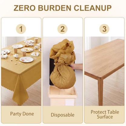 NatNarr 3 Pcs Gold Plastic Tablecloths, Scalloped Rectangle Table Cloths - color: Gold, size: 3 Pack