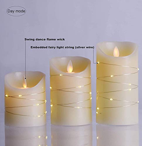 DANIP White LED flameless Candle with Embedded Star Light String, Three Piece LED Candle, with 11 Key Remote Control, 24-Hour Timer Function, Dancing Flame, (Ivory White) - color: WhiteB#1*3