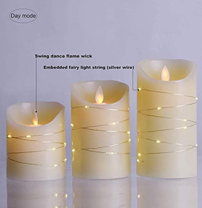 DANIP White LED flameless Candle with Embedded Star Light String, Three Piece LED Candle, with 11 Key Remote Control, 24-Hour Timer Function, Dancing Flame, (Ivory White) - color: WhiteB#1*3
