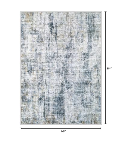 MXSANYOO 5x7 Area Rugs Washable Rug: Abstract Neutral Rugs Modern Non Slip Area Rug Stain Resistant Low Pile Indoor Carpet for Dining Room Bedroom Nursery Office (Multi Blue, 5'x7') - color: Multi Blue, size: 5' x 7' (Rectangular)