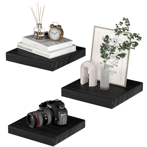 PopiShelves Small Floating Shelves for Wall - 9 Inch Square Black Shelves for Bedroom, Living Room, Bathroom, Kitchen, Office Decor Set of 3 - color: Black, size: 9"