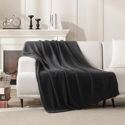 JOOJA Knitted Dark Grey Black Throw Twin Size Blanket Polyester Soft Fleece Blanket for Couch Bed Sofa 60x80 Inches Charcoal Gray - color: Charcoal Grey, size: 60x80