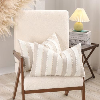 Boho Jacquard Throw Pillow Covers 12x20 Inch Set of 2 Beige Khaki - color: Beige+khaki, size: 20" x 12" (Pack of 2)