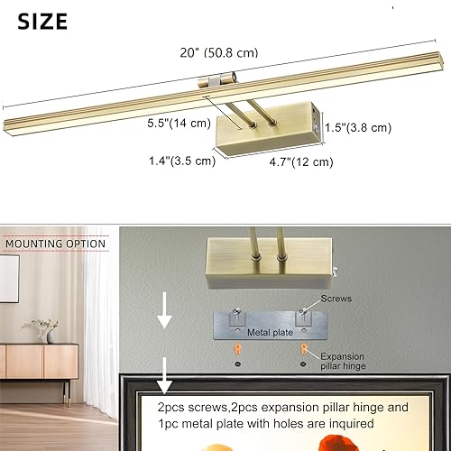 HEAGEERO Picture Lights for Wall,20in Gallery Light,5000mAh Art Light - color: Antique Brass-20"