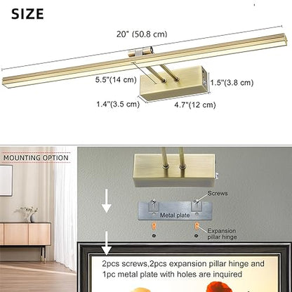 HEAGEERO Picture Lights for Wall,20in Gallery Light,5000mAh Art Light - color: Antique Brass-20"