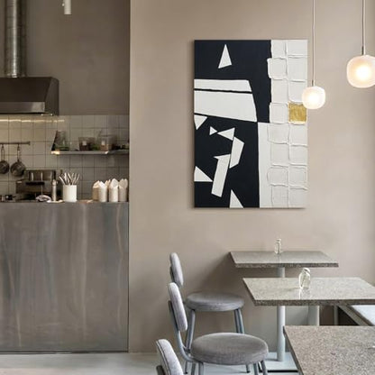 Modern Black & White Abstract 3D Textured Canvas Wall Art with Gold Leaf - color: Black White, size: 24"L x 36"W