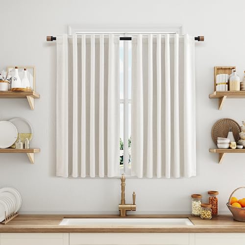 Nanspring 100% Blackout Linen Curtains for Bedroom 42x54 Long 2 Panel Cream - color: Natural, size: 42"W x 54"L (Pack of 2)