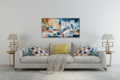 Yihui Arts Abstract Canvas Wall Arts Hand Painted Oil Paintings with Gold Foil and Floating Frame - color: Framed Abstract Artwork, size: 32"L x 16"W