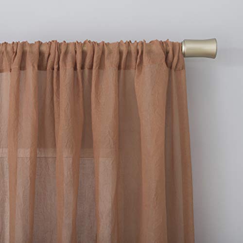 No. 918 Genevieve 2-Pack Linen Weave Sheer Semi-Sheer Rod Pocket Curtain Panel Pair, Sienna, 50" W x 96" L (2 Panels) - color: Sienna, size: 50"W x 96"L (Pack of 2)
