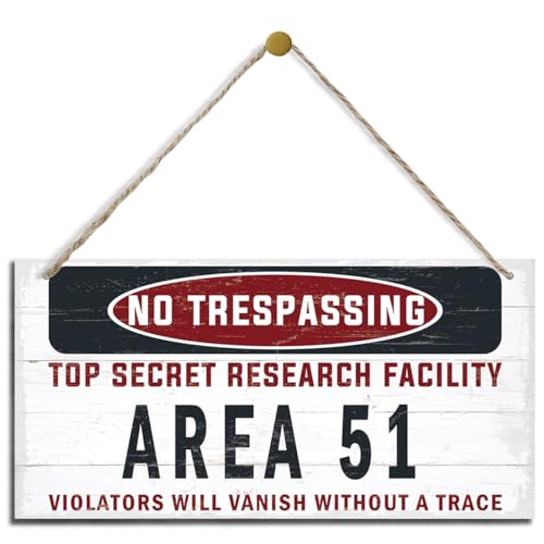 Warning Sign, Area 51 No Trespassing Warning Wood Plaque Sign, Funny Door Signs, Decorative Wood Hanging Suspension Plaque, Farmhouse Wooden Wall Decor - color: Area 51