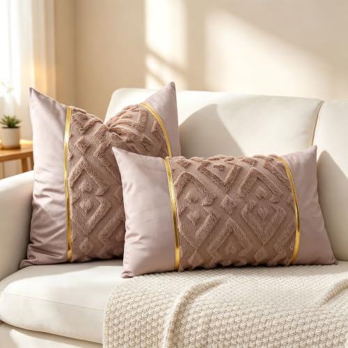 Luxury Patchwork Tufted Throw Pillow Cover 16x16 Inch Set of 2 - color: Grey Pink, size: 16" x 16" (Pack of 2)