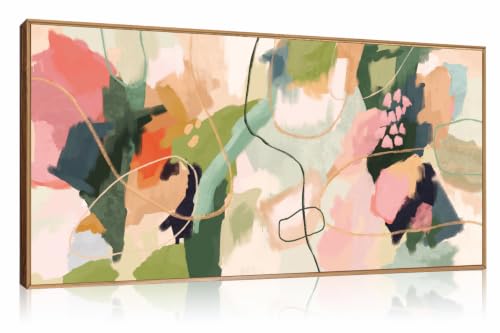 DRACIT Colorful Abstract Framed Canvas Wall Art Set,Modern Multicolor Pastel Minimalist Line Wall Decor,Boho Green and Pink Painting for Living Room,Bedroom-40 x20 - color: Colorful Abstract Line Wall Art, size: 40"L x 20"W