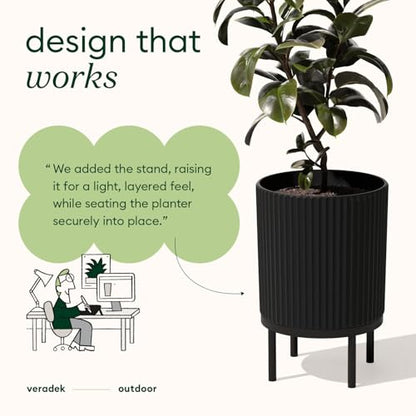 Veradek Demi Series Raised Planter - Round Planter with Stand - color: Black/Black, size: 12 Inch